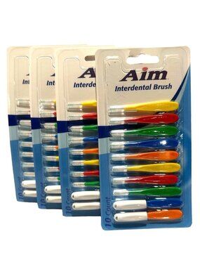 (4) 10pc Aim Interdental Brushes Remove Plaque From Braces+Bridges+Tight Spaces